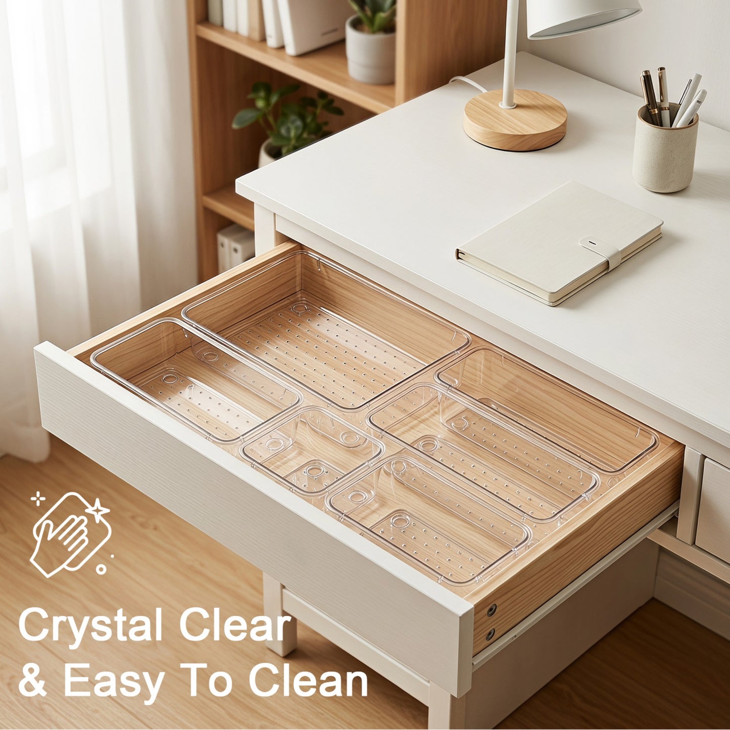 YHIPL 25 Pcs Plastic Drawer Organizers Set, Desk and Makeup Trays, Organizer Tray for Office & Bedroom, Bathroom