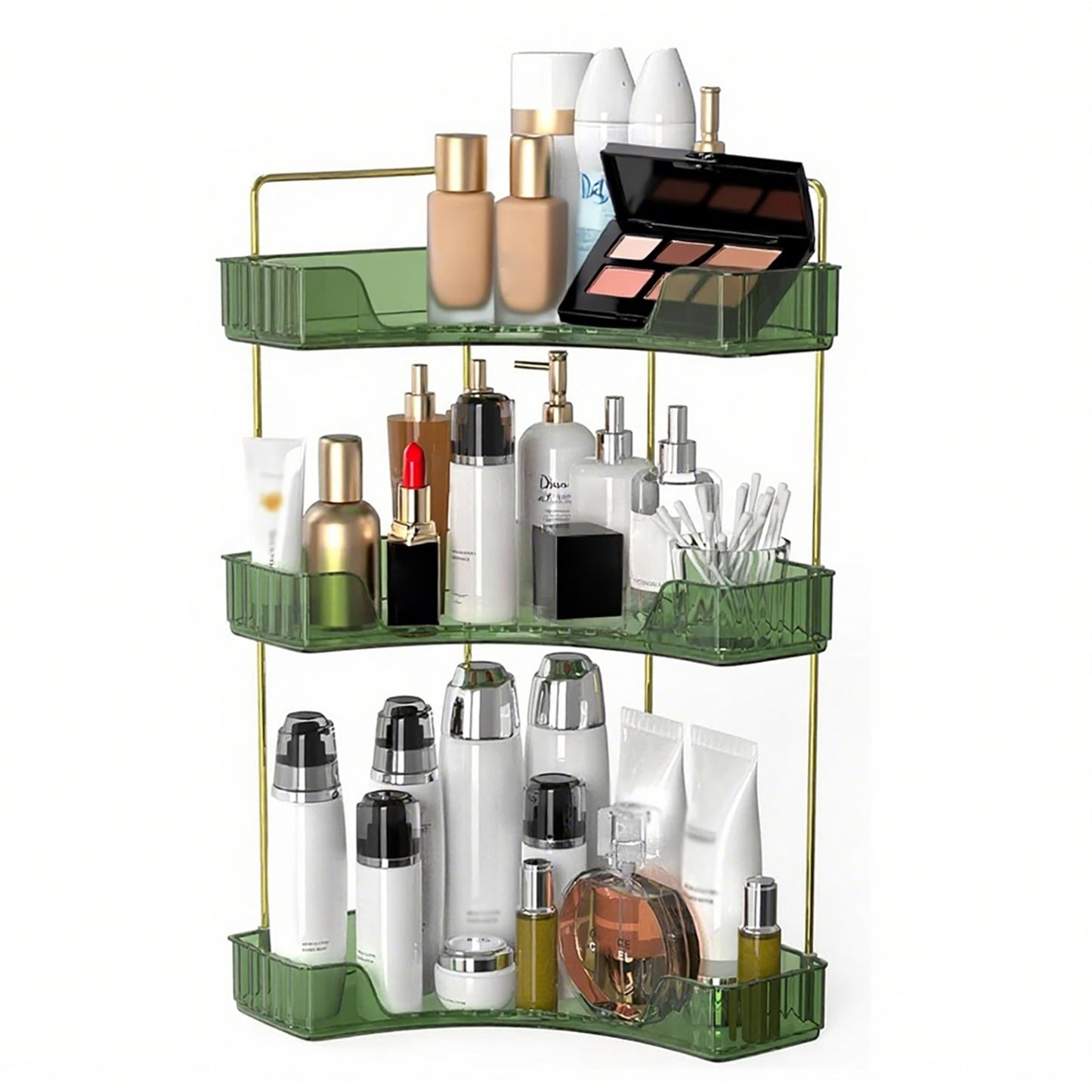 Asnews 3-Tier Makeup Organizer For Vanity, Perfume Organizer, Space-Saving Organizer Countertop Fits Bathroom, Dresser(Green)