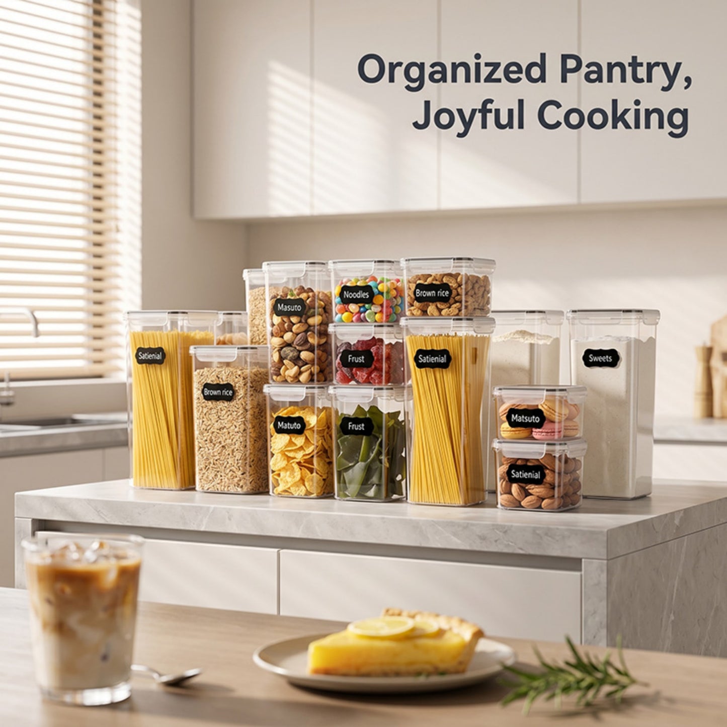 YHIPL 4 PCS Airtight Food Storage Containers with Lids for Kitchen Pantry Storage, Stackable Design, Food-Safe Material and Easy Organization