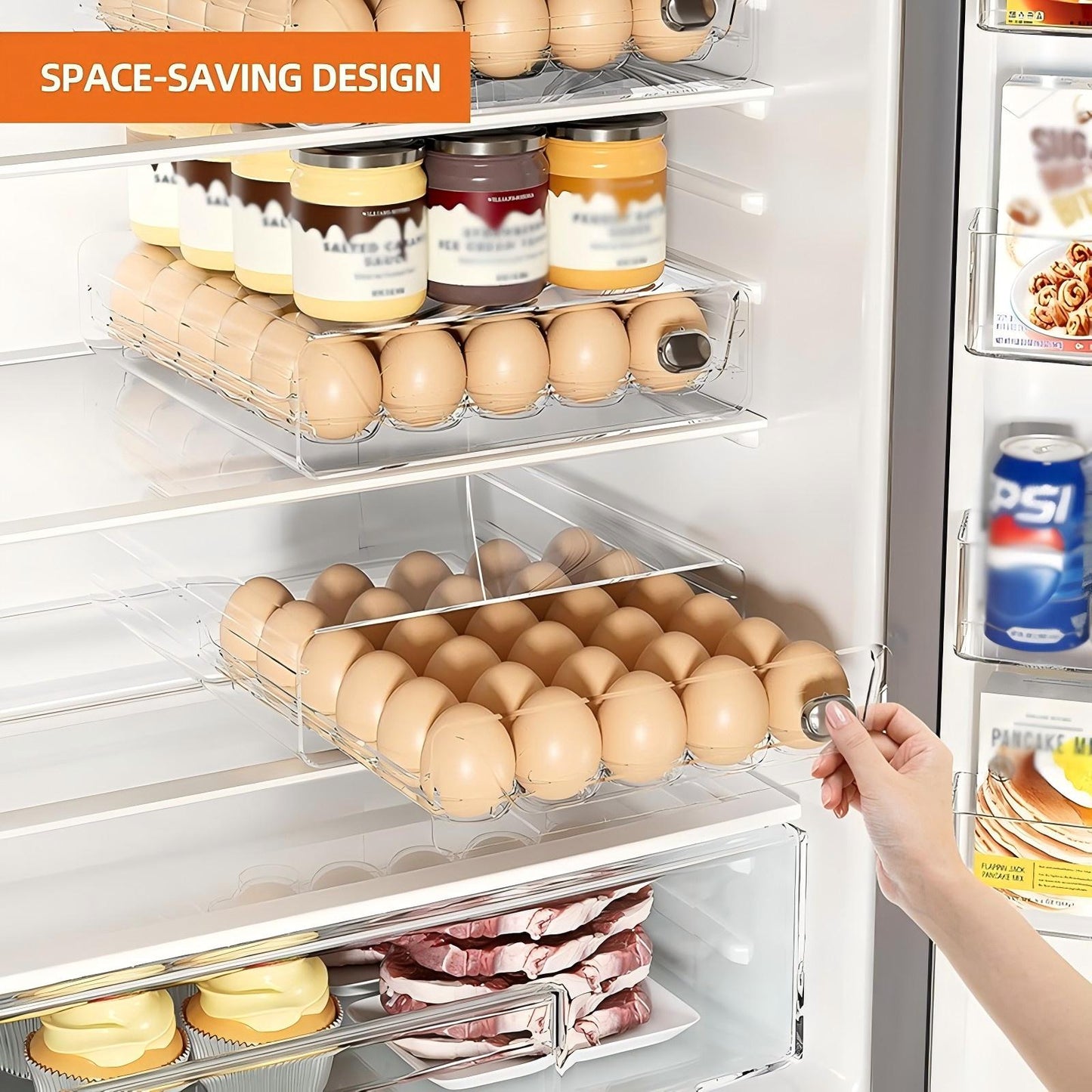 Asnews 40/60 Eggs Organizer for Refrigerator, Large Egg Holder for Fridge, Clear Plastic Container Drawer for Egg
