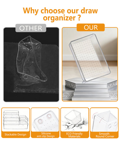 Asnews Plastic Drawer Organizers Set, Multiple Vanity Organizer, Makeup and Desk Drawer Organizer Trays, Organization and Storage for Makeup, Bathroom, Kitchen Utensils and Office