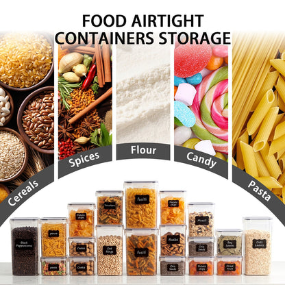 YHIPL 24 PCS Airtight Food Storage Containers with Lids, Kitchen Storage Container for Cereal, Dry Food, Flour and Sugar, BPA-Free, Includes 24 Labels