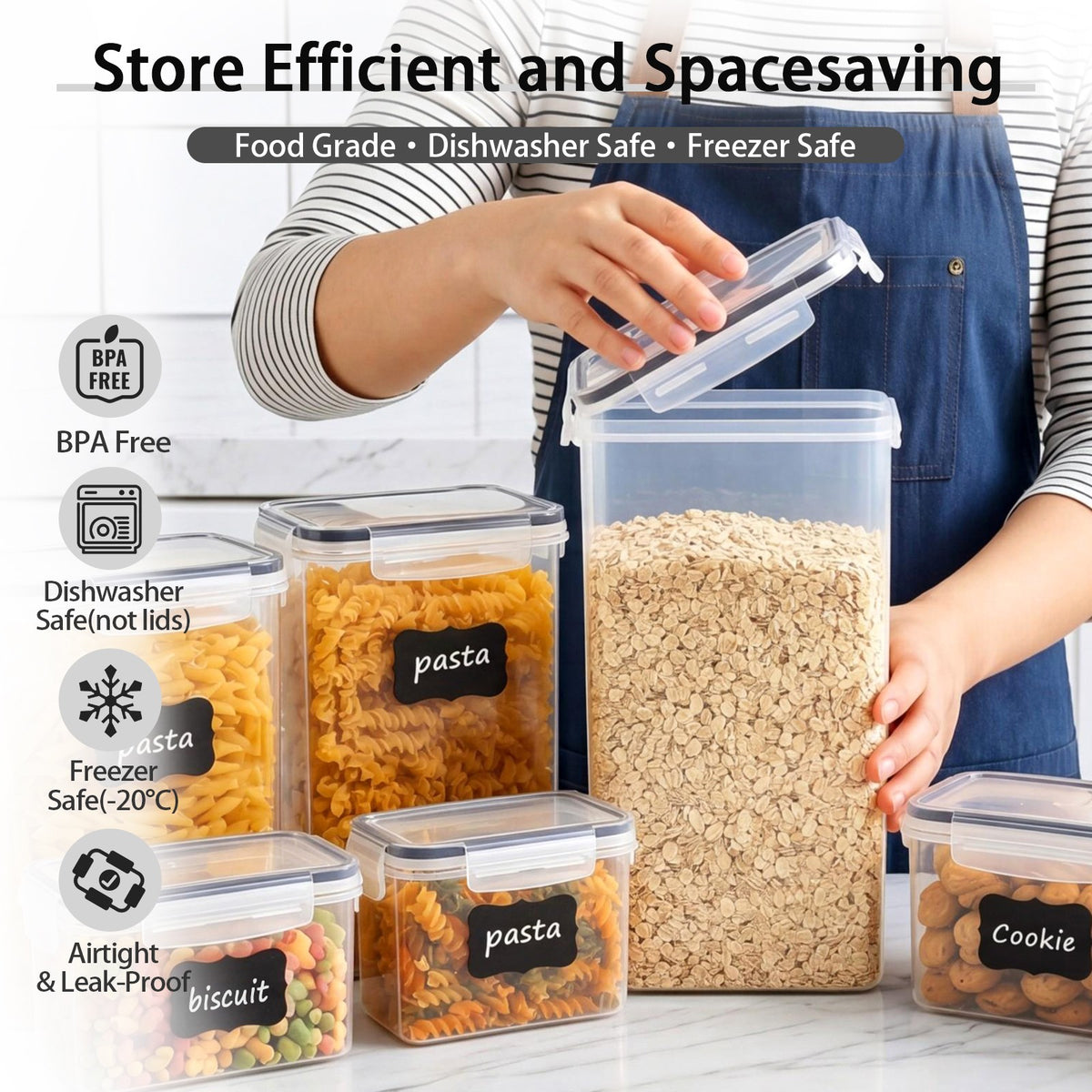 YHIPL 24 PCS Airtight Food Storage Containers with Lids, Kitchen Storage Container for Cereal, Dry Food, Flour and Sugar, BPA-Free, Includes 24 Labels