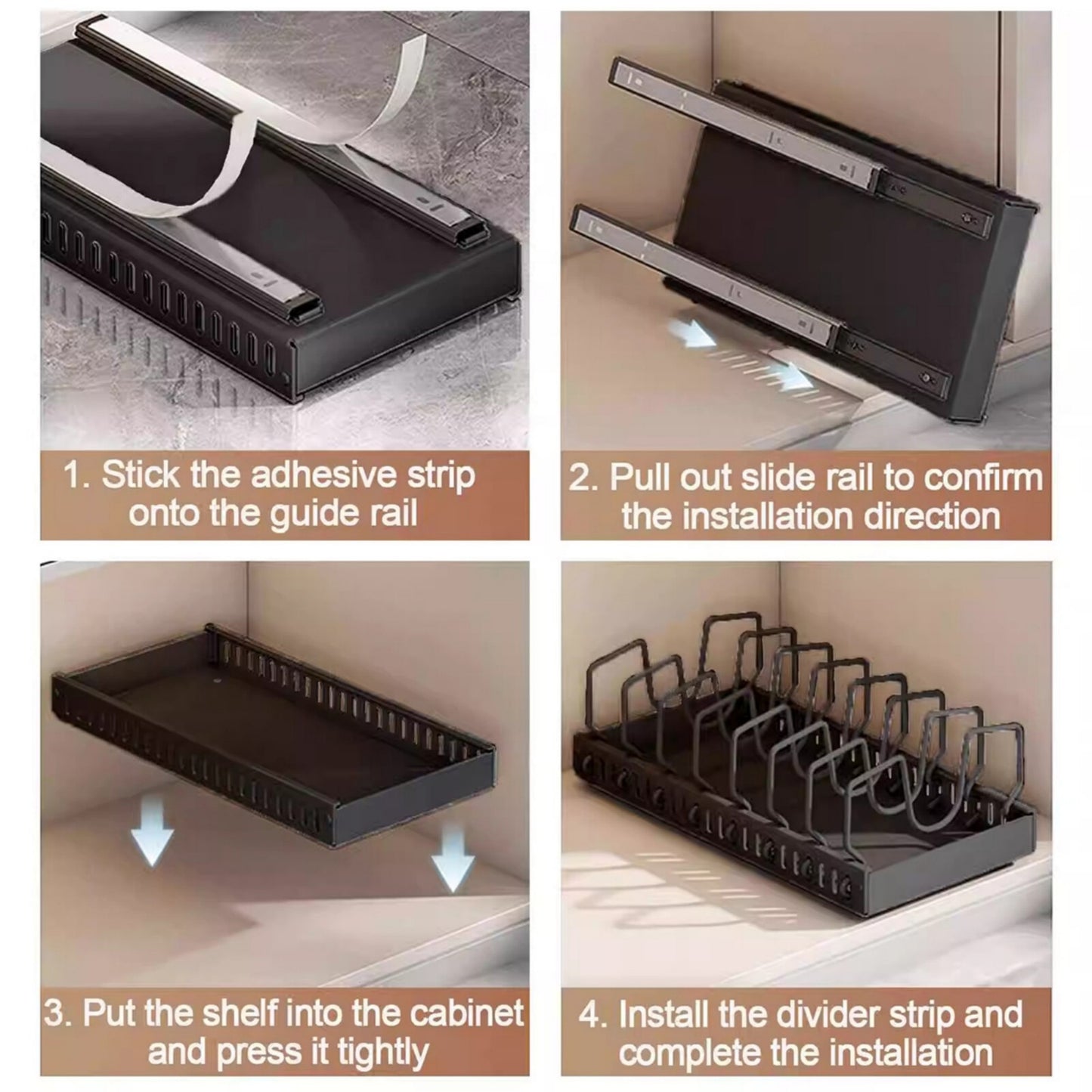 YHIPL 2 Pack Pots and Pans Organizer Under Cabinet, Pull Out Pot Lid Organizer Holder with 16 Adjustable Dividers, Kitchen Countertop Lid Holder for Pot Lid, Bakeware, Dishes Storage