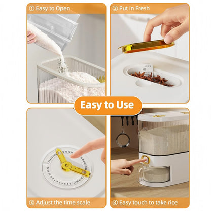 Asnews 5.5/11/22 Lbs Rice Dispenser Storage With Date Tracker & Spice Box, Bpa-Free Clear Rice Holder Dispenser, Cereal Dispenser For Pantry For Rice, Quinoa, Corn, Beans, And Other Small Grains