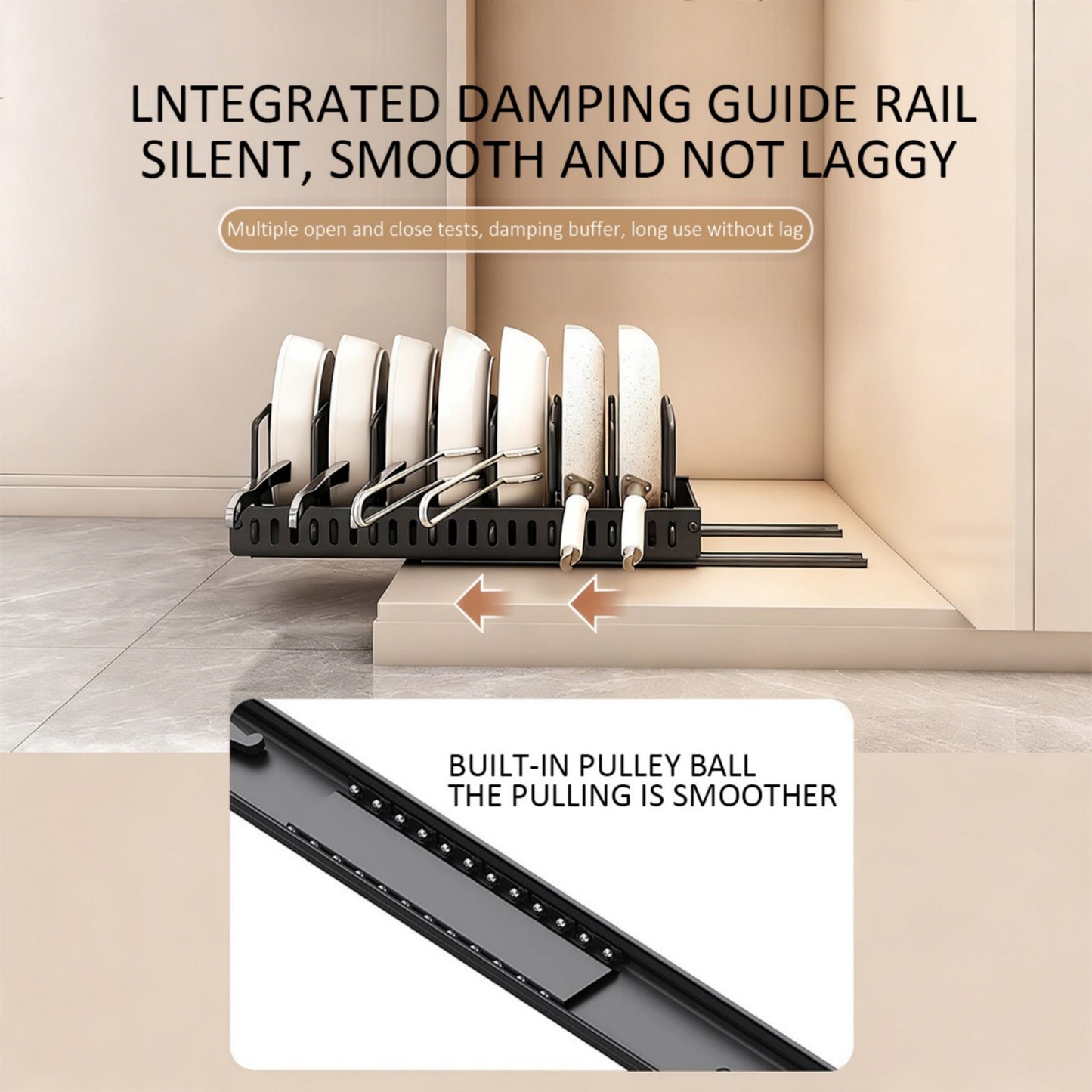 Asnews 2 Pack Pots and Pans Organizer Under Cabinet, Pull Out Pot Lid Organizer Holder with 16 Adjustable Dividers, Kitchen Countertop Lid Holder for Pot Lid, Bakeware, Dishes Storage