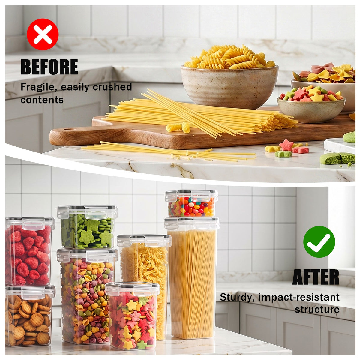 YHIPL 24 PCS Airtight Food Storage Containers with Lids, Kitchen Storage Container for Cereal, Dry Food, Flour and Sugar, BPA-Free, Includes 24 Labels
