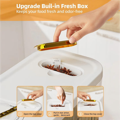 Asnews 5.5/11/22 Lbs Rice Dispenser Storage With Date Tracker & Spice Box, Bpa-Free Clear Rice Holder Dispenser, Cereal Dispenser For Pantry For Rice, Quinoa, Corn, Beans, And Other Small Grains
