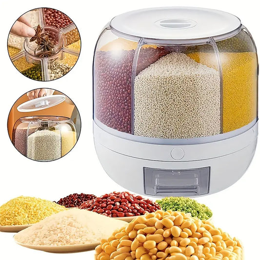Asnews 360° Rotating Cereal Dispenser Container, Rice Dispenser Storage Container for Kitchen, BPA-free, White