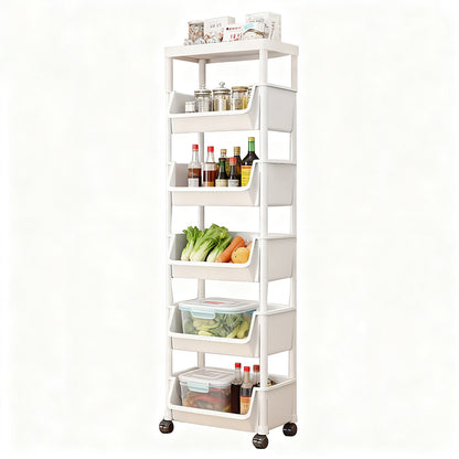 Asnews 3/4/5 Tier Plastic Rolling Cart Organizer with Lockable Caster Wheels, Bathroom Kitchen Office Workshop White