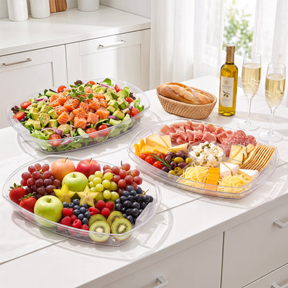 YHIPL 4-Compartment Chilled Serving Tray with Lid – Clear Party Platter for Cold Food, Buffet Server for Veggies & Appetizers