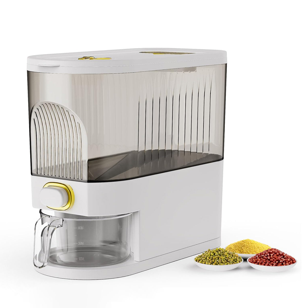 Asnews 5.5/11/22 Lbs Rice Dispenser Storage With Date Tracker & Spice Box, Bpa-Free Clear Rice Holder Dispenser, Cereal Dispenser For Pantry For Rice, Quinoa, Corn, Beans, And Other Small Grains