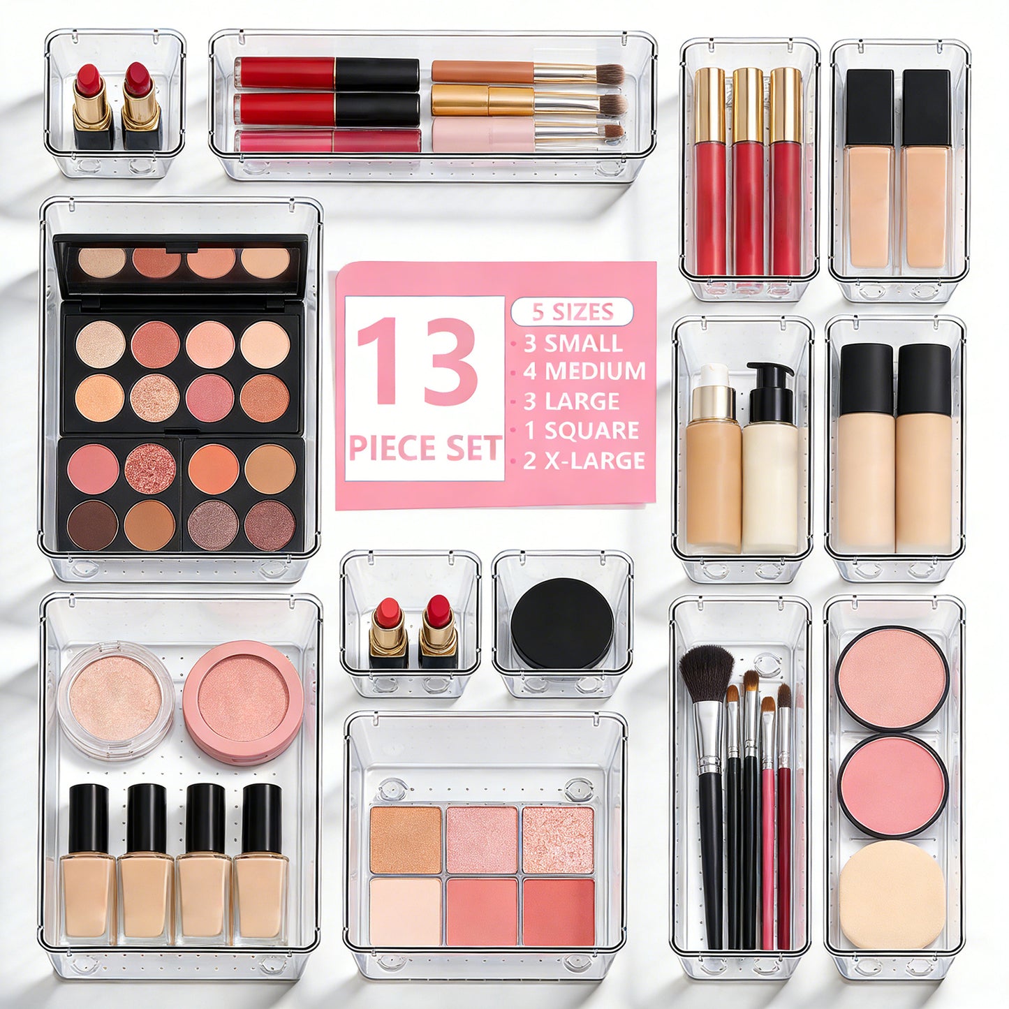Asnews Plastic Drawer Organizers Set, Multiple Vanity Organizer, Makeup and Desk Drawer Organizer Trays, Organization and Storage for Makeup, Bathroom, Kitchen Utensils and Office