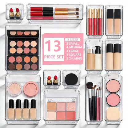 Asnews Plastic Drawer Organizers Set, Multiple Vanity Organizer, Makeup and Desk Drawer Organizer Trays, Organization and Storage for Makeup, Bathroom, Kitchen Utensils and Office