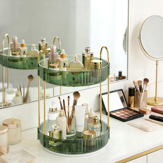 YHIPL 360° Rotating Adjustable Makeup Organizer, with Sturdy Metal Frame