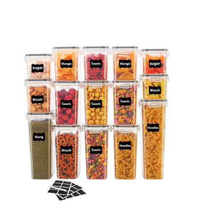 YHIPL 24 PCS Airtight Food Storage Containers with Lids, Kitchen Storage Container for Cereal, Dry Food, Flour and Sugar, BPA-Free, Includes 24 Labels