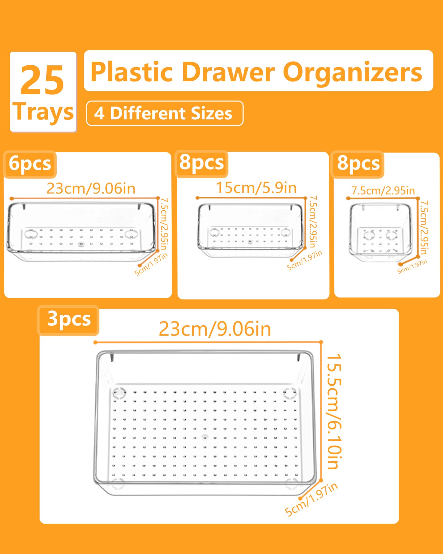 Asnews Plastic Drawer Organizers Set, Multiple Vanity Organizer, Makeup and Desk Drawer Organizer Trays, Organization and Storage for Makeup, Bathroom, Kitchen Utensils and Office