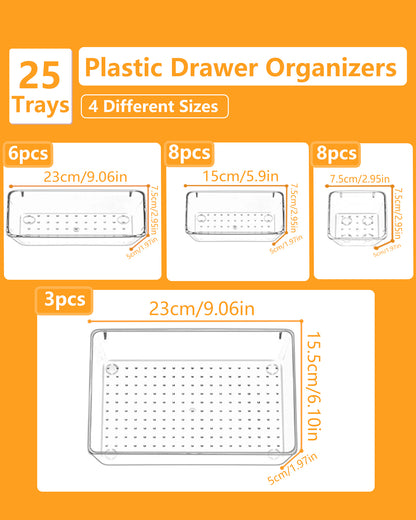 Asnews Plastic Drawer Organizers Set, Multiple Vanity Organizer, Makeup and Desk Drawer Organizer Trays, Organization and Storage for Makeup, Bathroom, Kitchen Utensils and Office