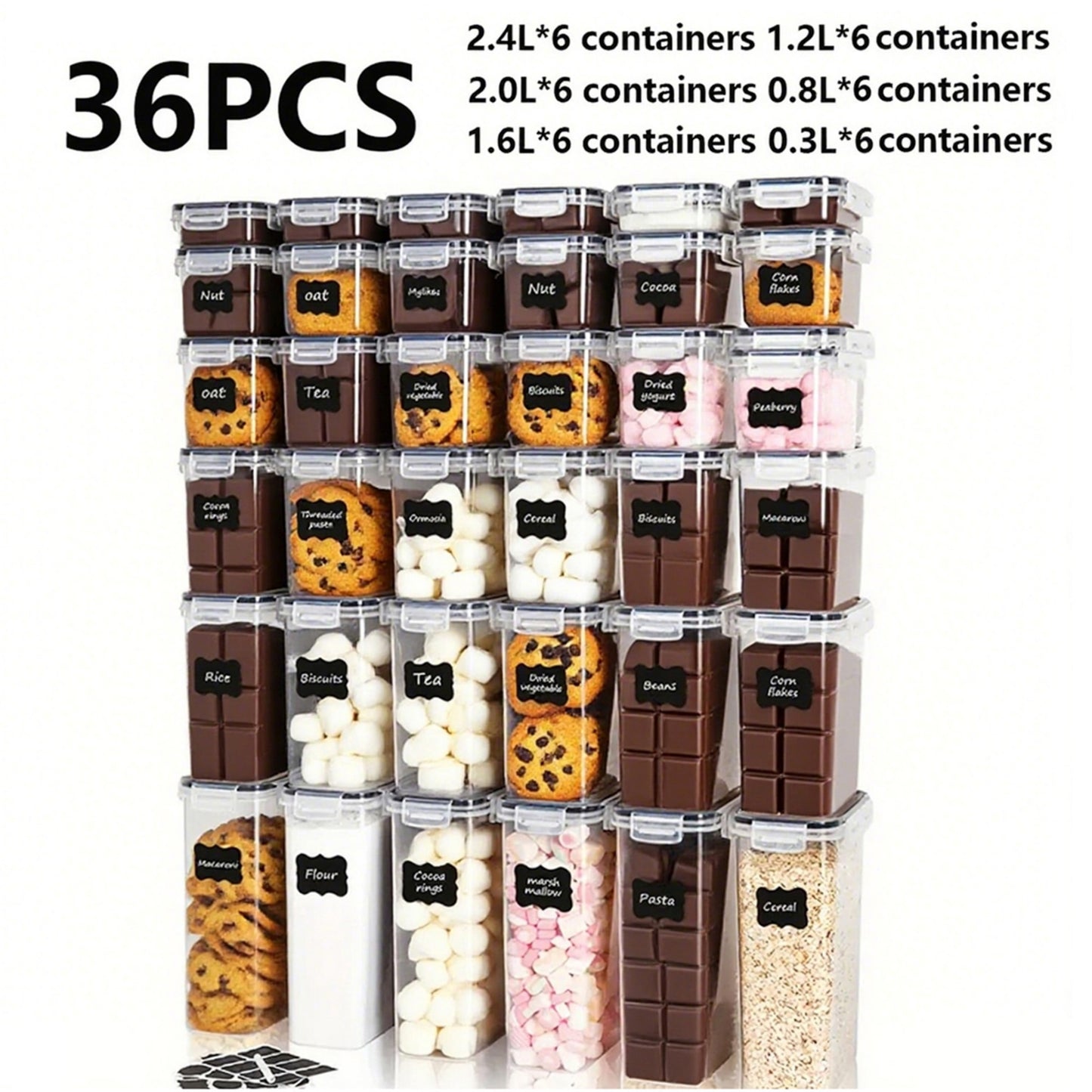 YHIPL 36PCS Airtight Food Storage Containers with Lids, Plastic Kitchen and Pantry Organization Canisters