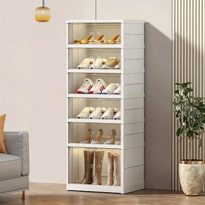 Asnews 3/6/9-Tier Foldable Shoe Organizer Storage Box, Portable Shoes Storage Cabinet with Cover, Magnetic Clear Door