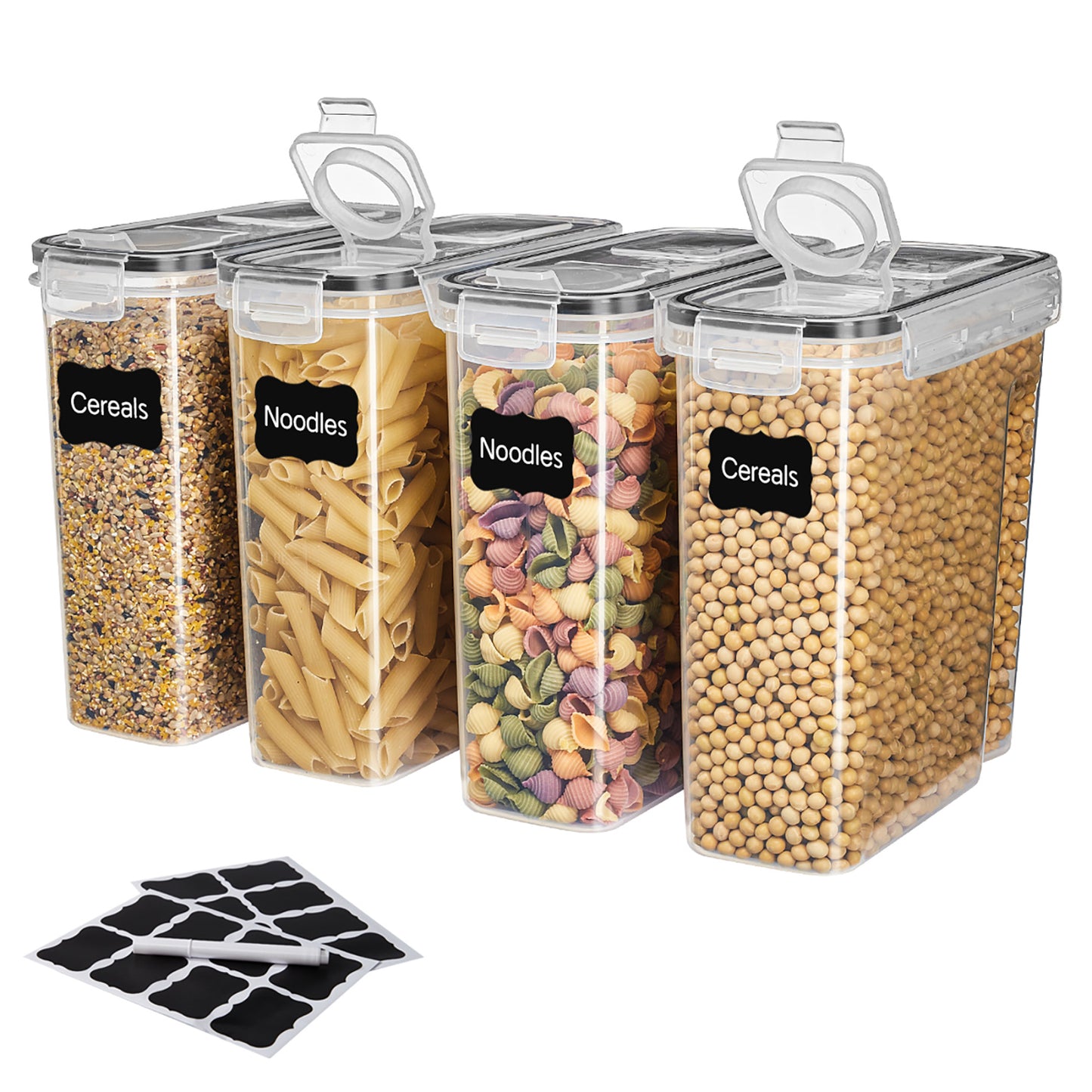Asnews Kitchen Cereal Containers Storage Set with Lids – 4 Pack 2.5L/4L Airtight Food Storage Containers for Pantry Organization and Storage