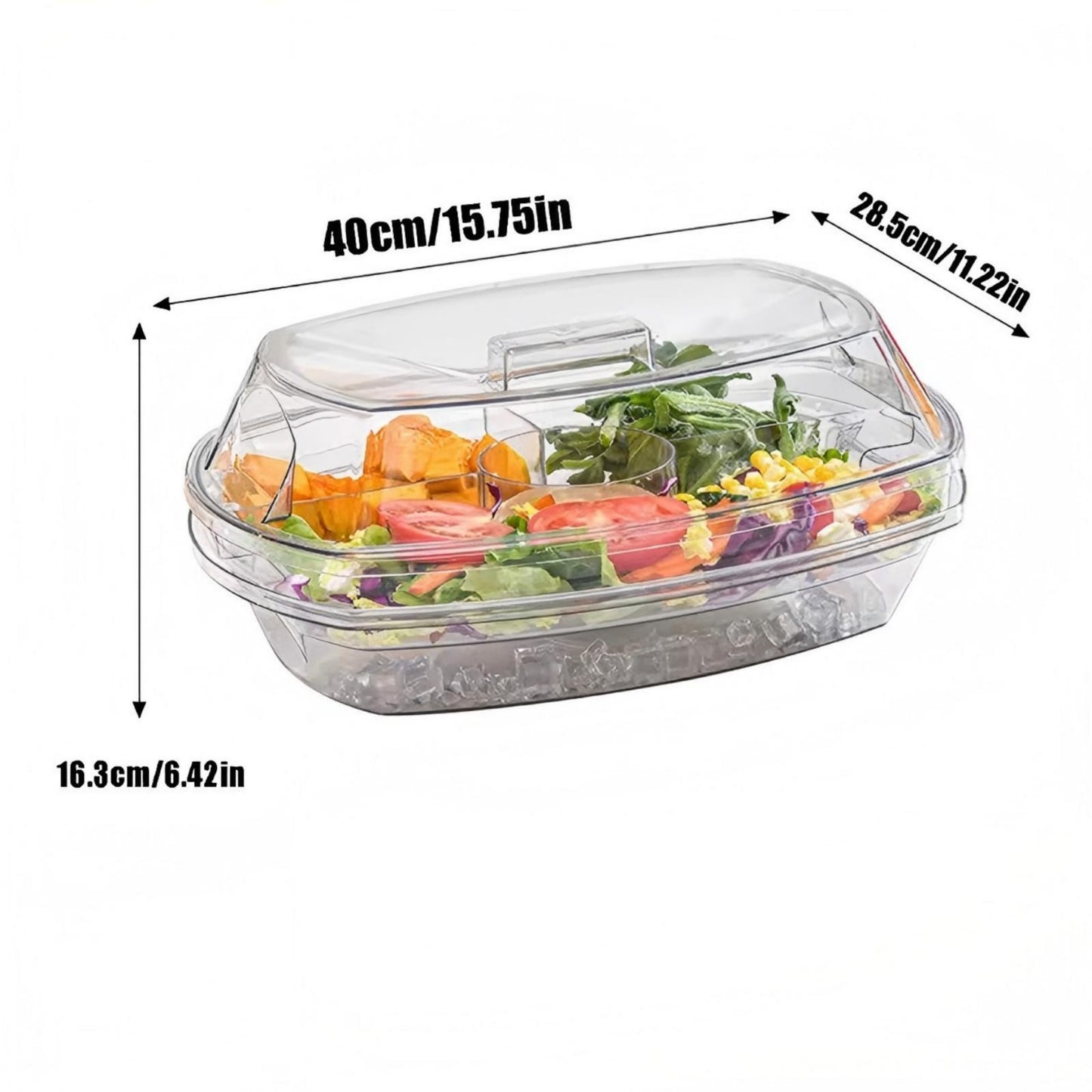 YHIPL 4-Compartment Chilled Serving Tray with Lid – Clear Party Platter for Cold Food, Buffet Server for Fruit, Veggies & Appetizers