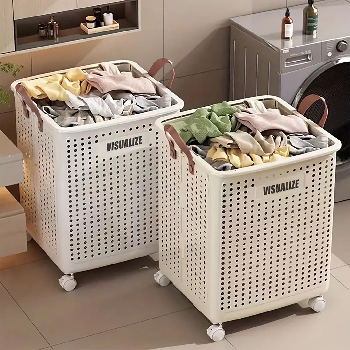 Asnews Foldable Laundry Hamper with Wheels, Large Capacity Dirty Clothes Basket for Bedroom/Bathroom/Laundry Room
