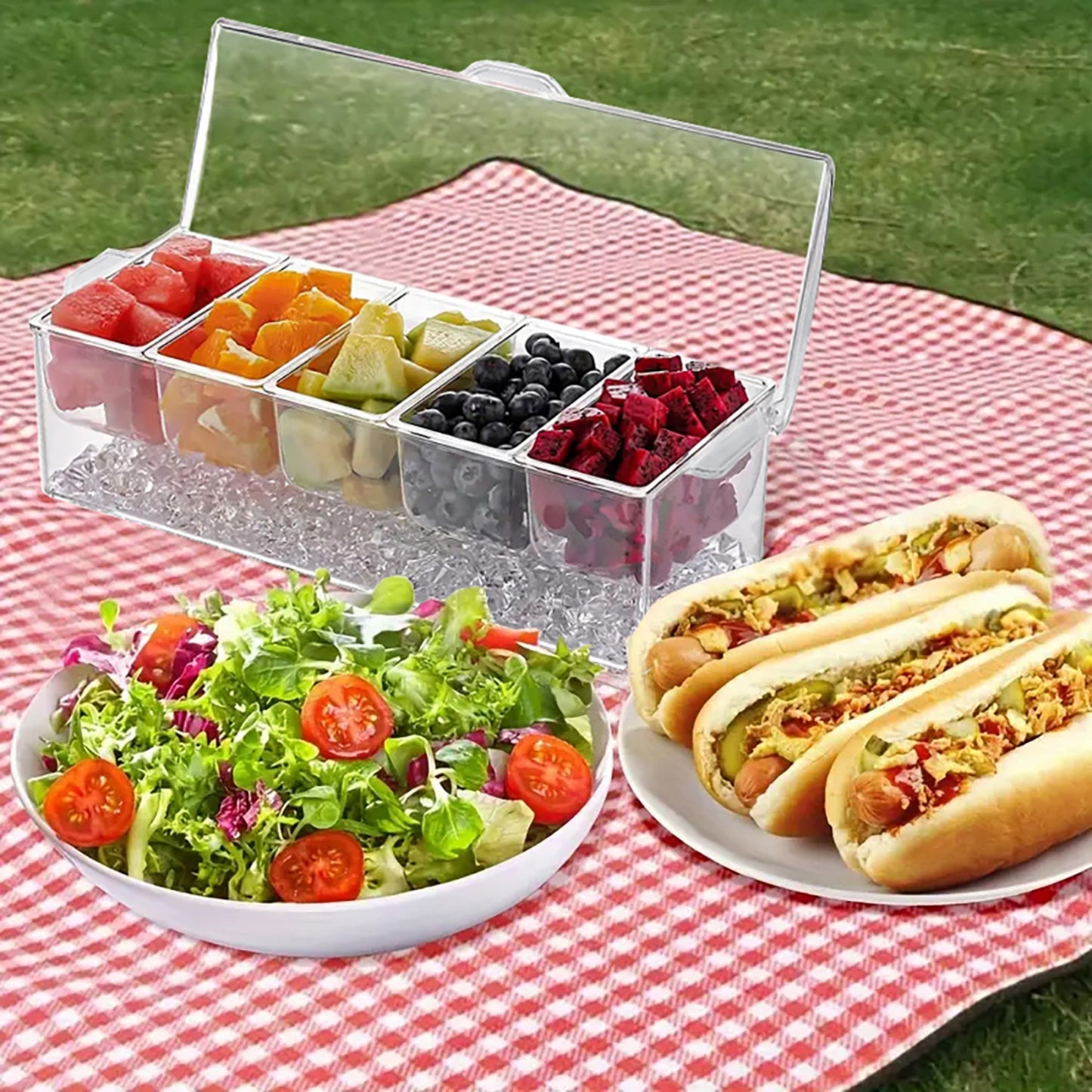 YHIPL 5-Compartment Salad Bowl Set with Lid – Portable BPA-Free Food Container for Fruit, Veggies & Snacks, Perfect for BBQ, Picnic & Travel