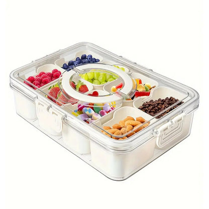Asnews Divided Serving Tray with Lid and Handle, Snackle Box Charcuterie Container for Portable Snack Platters