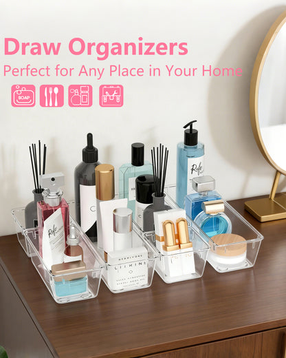 Asnews Plastic Drawer Organizers Set, Multiple Vanity Organizer, Makeup and Desk Drawer Organizer Trays, Organization and Storage for Makeup, Bathroom, Kitchen Utensils and Office