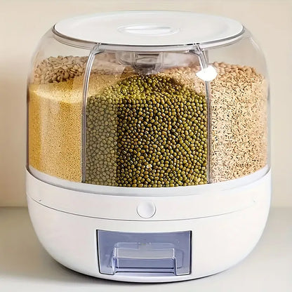 YHIPL 360° Rotating Cereal Dispenser Container, Rice Dispenser Storage Container for Kitchen, BPA-free, White