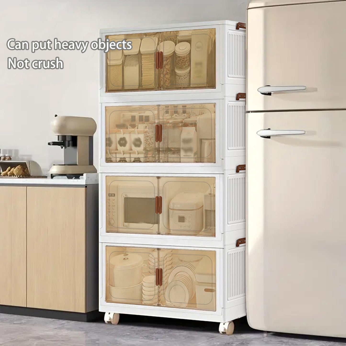 Asnews  Stackable Storage Bins with Lids & Magnetic Doors, Foldable Storage Cabinet with Wheels, Transparent Plastic Storages Drawers for Bedrooms, Living Rooms, and Studies