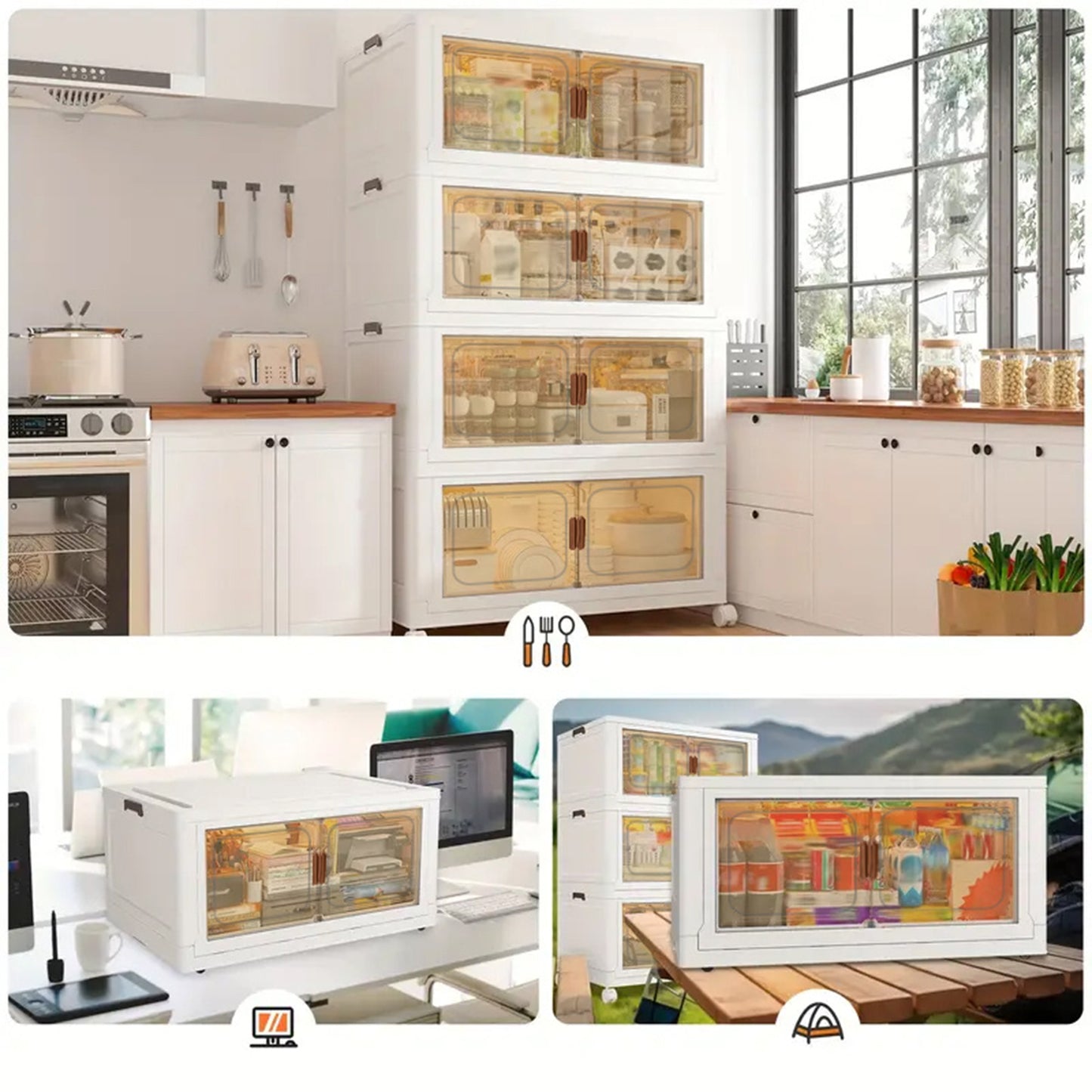 Asnews  Stackable Storage Bins with Lids & Magnetic Doors, Foldable Storage Cabinet with Wheels, Transparent Plastic Storages Drawers for Bedrooms, Living Rooms, and Studies