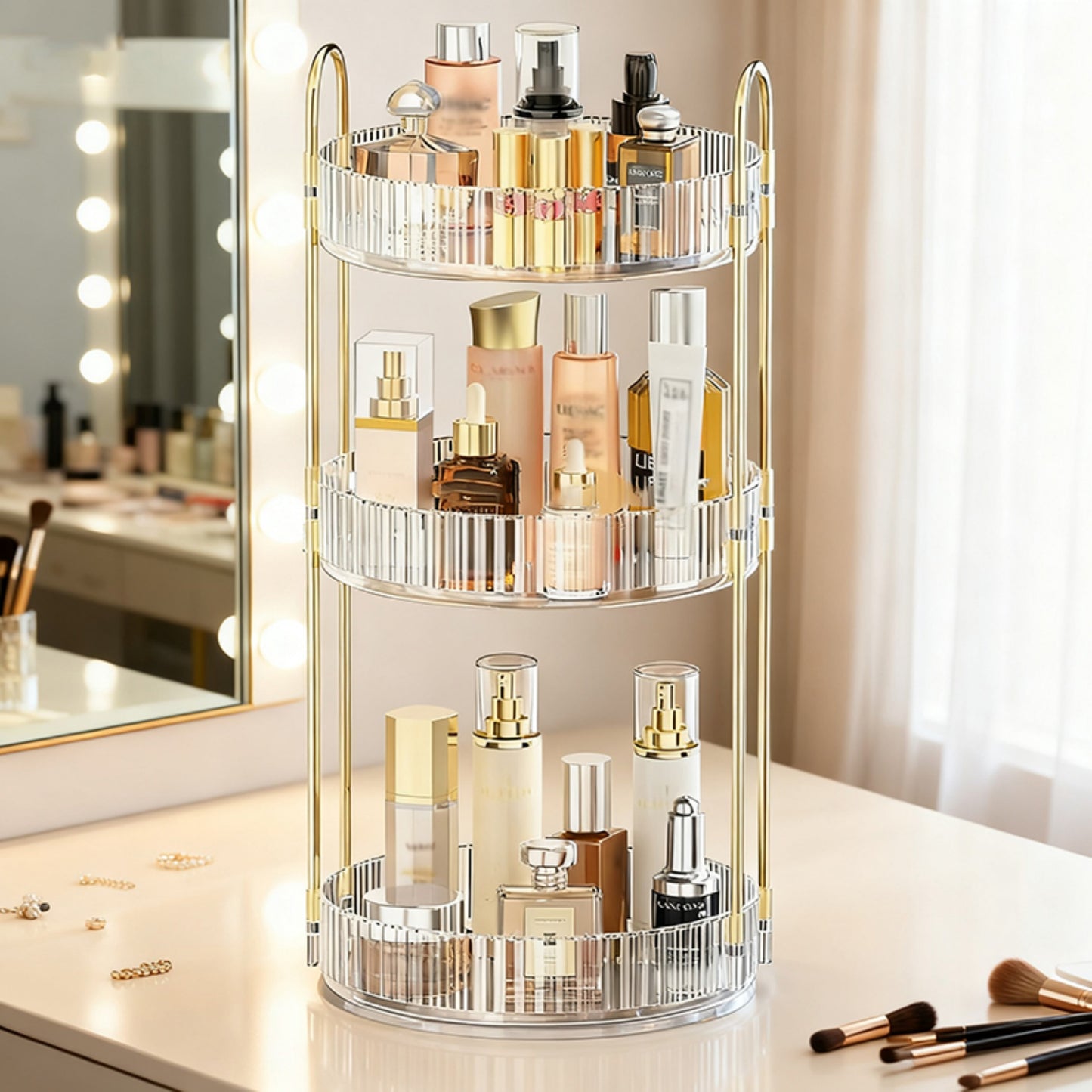 YHIPL 360° Rotating Adjustable Makeup Organizer, with Sturdy Metal Frame