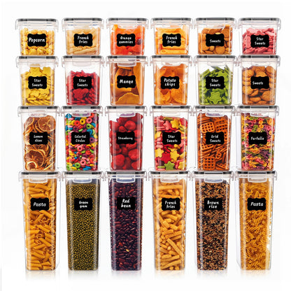 YHIPL 24 PCS Airtight Food Storage Containers with Lids, Kitchen Storage Container for Cereal, Dry Food, Flour and Sugar, BPA-Free, Includes 24 Labels
