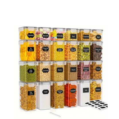YHIPL 24 PCS Airtight Food Storage Containers with Lids, Kitchen Storage Container for Cereal, Dry Food, Flour and Sugar, BPA-Free, Includes 24 Labels