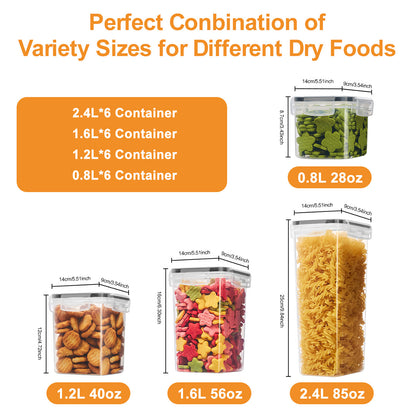 YHIPL 24 PCS Airtight Food Storage Containers with Lids, Kitchen Storage Container for Cereal, Dry Food, Flour and Sugar, BPA-Free, Includes 24 Labels