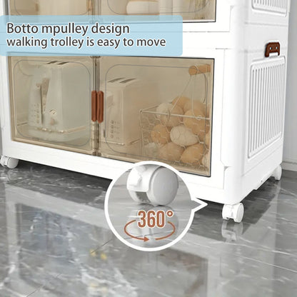 Asnews  Stackable Storage Bins with Lids & Magnetic Doors, Foldable Storage Cabinet with Wheels, Transparent Plastic Storages Drawers for Bedrooms, Living Rooms, and Studies