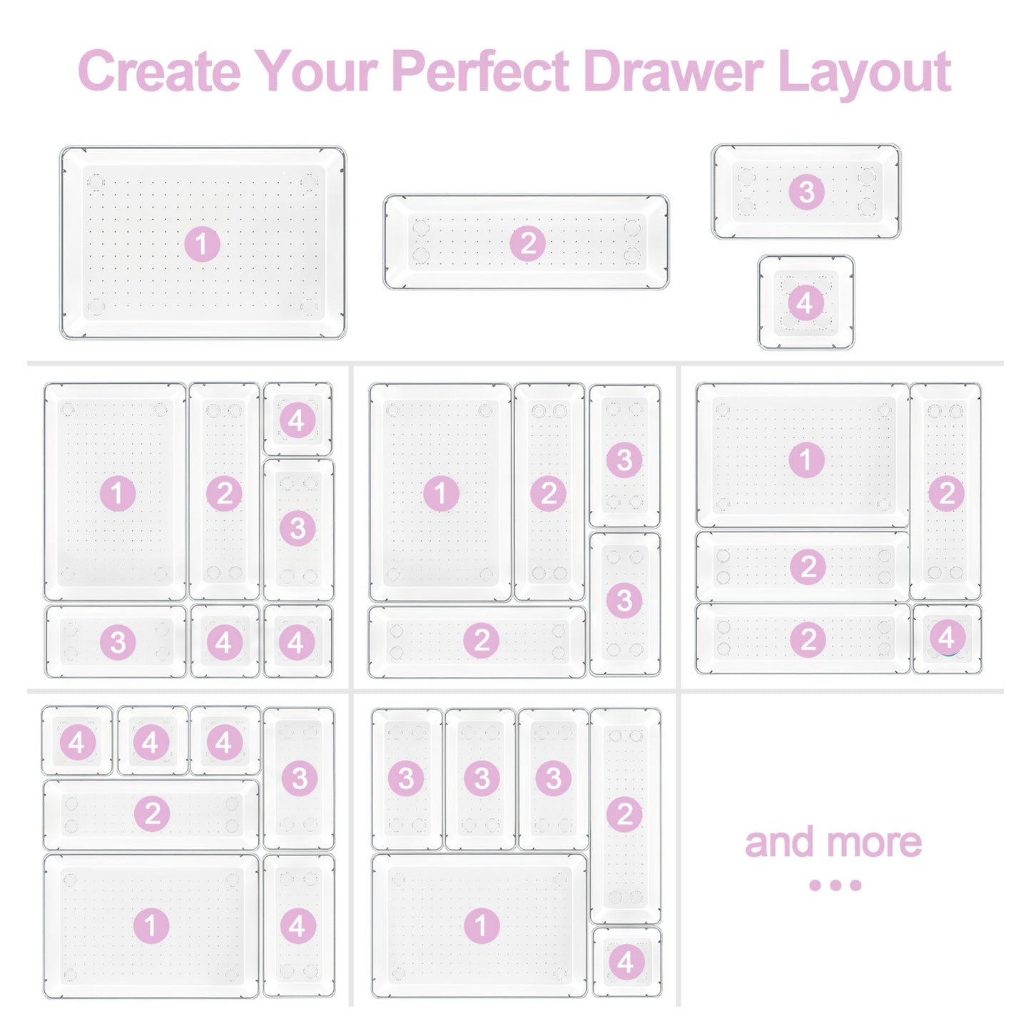 YHIPL 25 Pcs Plastic Drawer Organizers Set, Desk and Makeup Trays, Organizer Tray for Office & Bedroom, Bathroom
