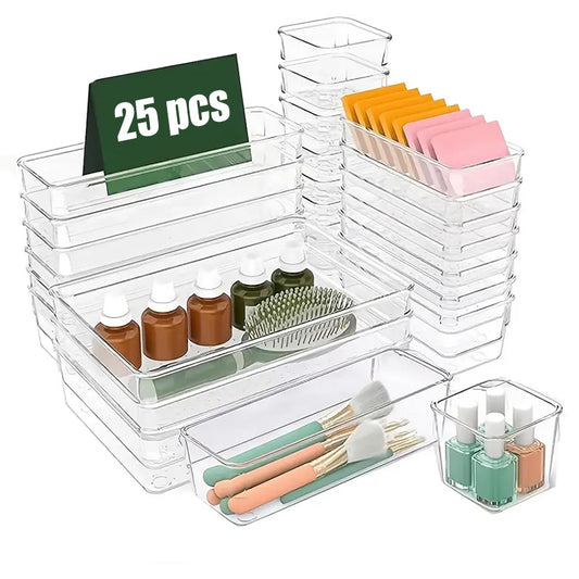 Asnews Plastic Drawer Organizers Set, Multiple Vanity Organizer, Makeup and Desk Drawer Organizer Trays, Organization and Storage for Makeup, Bathroom, Kitchen Utensils and Office