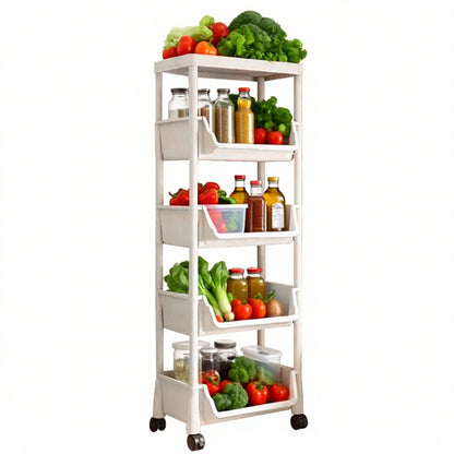 Asnews 3/4/5 Tier Plastic Rolling Cart Organizer with Lockable Caster Wheels, Bathroom Kitchen Office Workshop White