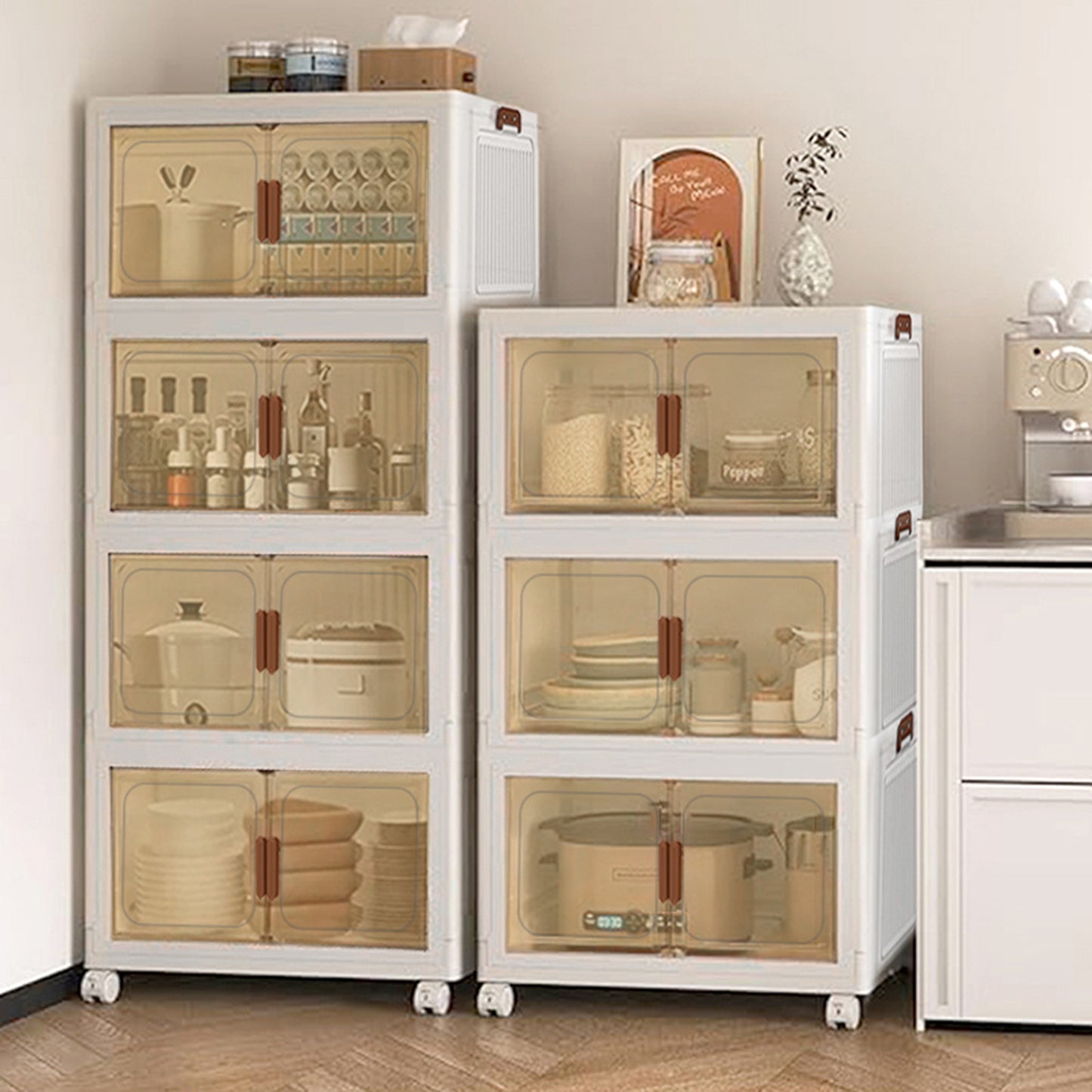 Asnews  Stackable Storage Bins with Lids & Magnetic Doors, Foldable Storage Cabinet with Wheels, Transparent Plastic Storages Drawers for Bedrooms, Living Rooms, and Studies