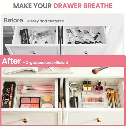 Asnews Plastic Drawer Organizers Set, Multiple Vanity Organizer, Makeup and Desk Drawer Organizer Trays, Organization and Storage for Makeup, Bathroom, Kitchen Utensils and Office