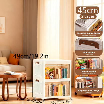 Asnews  Stackable Storage Bins with Lids & Magnetic Doors, Foldable Storage Cabinet with Wheels, Transparent Plastic Storages Drawers for Bedrooms, Living Rooms, and Studies