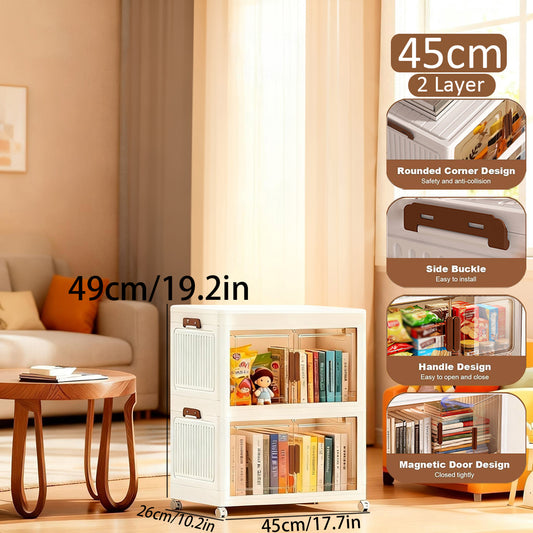 Asnews  Stackable Storage Bins with Lids & Magnetic Doors, Foldable Storage Cabinet with Wheels, Transparent Plastic Storages Drawers for Bedrooms, Living Rooms, and Studies