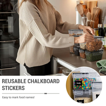 Asnews 15 Pcs Airtight Food Storage Containers with Lids, Kitchen Storage Container for Cereal, Dry Food, Flour and Sugar