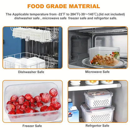 Asnews 3Pcs Large Fruit Containers for Fridge with Removable Colanders and Lids, Airtight Storage Container to Keep Berry Fruit Fresh, Dishwasher & microwave safe