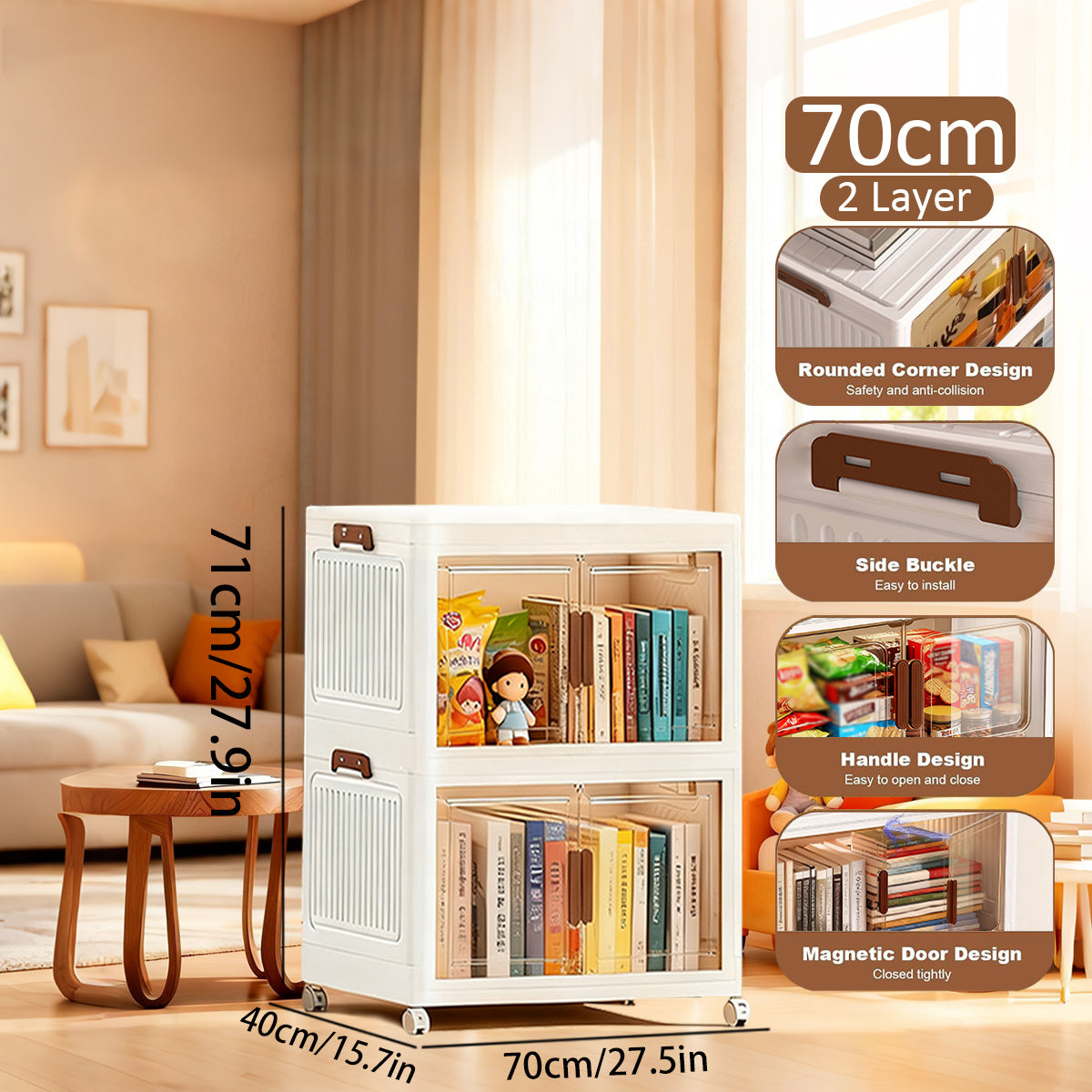 Asnews  Stackable Storage Bins with Lids & Magnetic Doors, Foldable Storage Cabinet with Wheels, Transparent Plastic Storages Drawers for Bedrooms, Living Rooms, and Studies