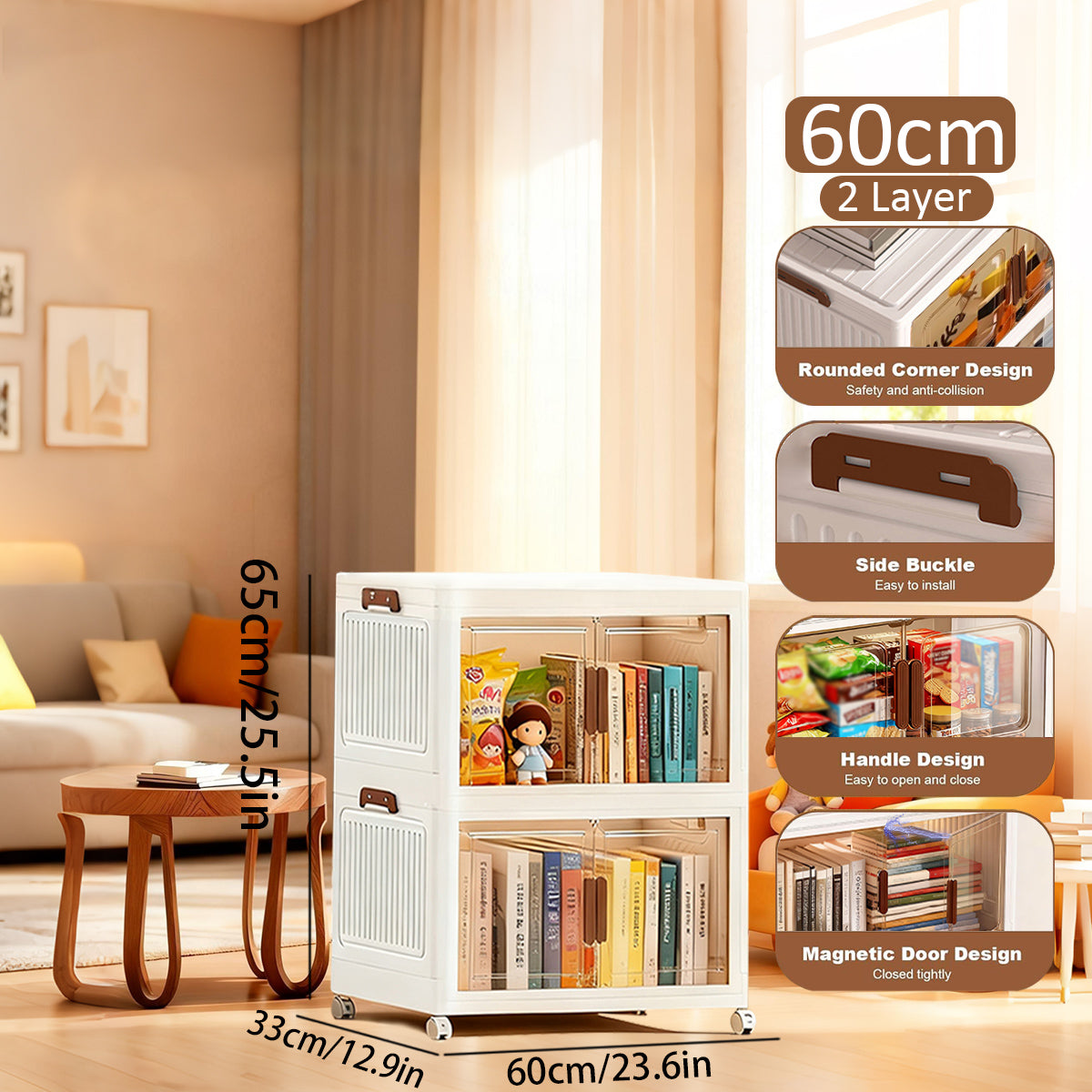 Asnews  Stackable Storage Bins with Lids & Magnetic Doors, Foldable Storage Cabinet with Wheels, Transparent Plastic Storages Drawers for Bedrooms, Living Rooms, and Studies