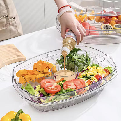 YHIPL 4-Compartment Chilled Serving Tray with Lid – Clear Party Platter for Cold Food, Buffet Server for Fruit, Veggies & Appetizers